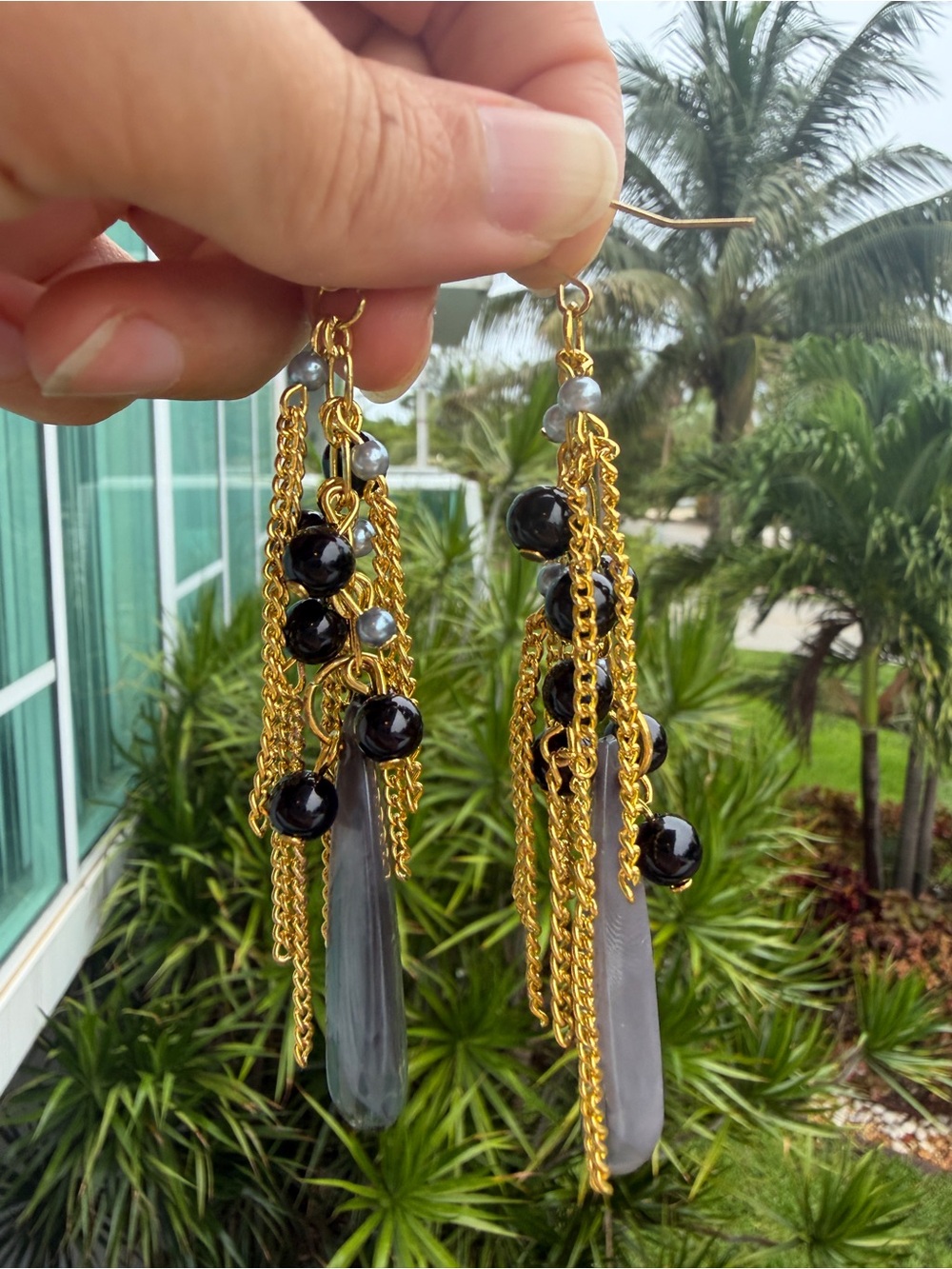 Gold and Gray Dangle Earrings - Women's Fashion Jewelry